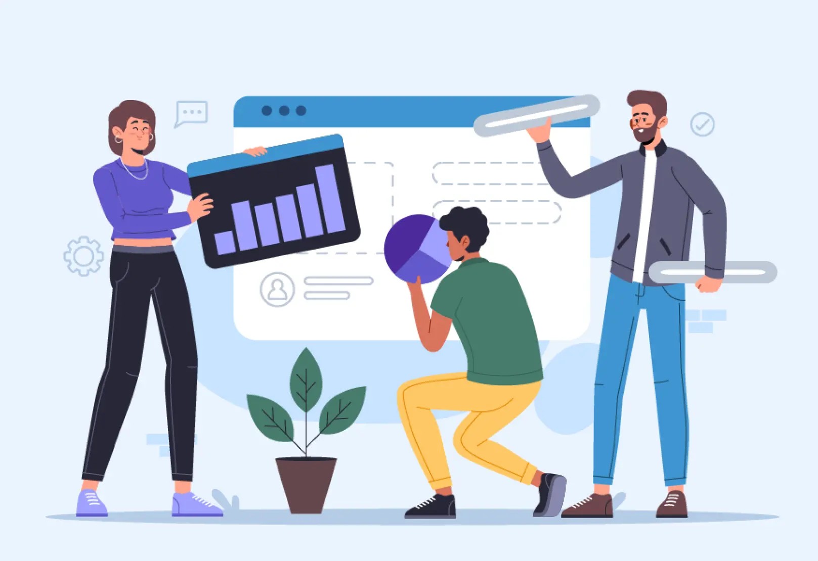 Homme et femme qui organisent de blocs sur un tableau