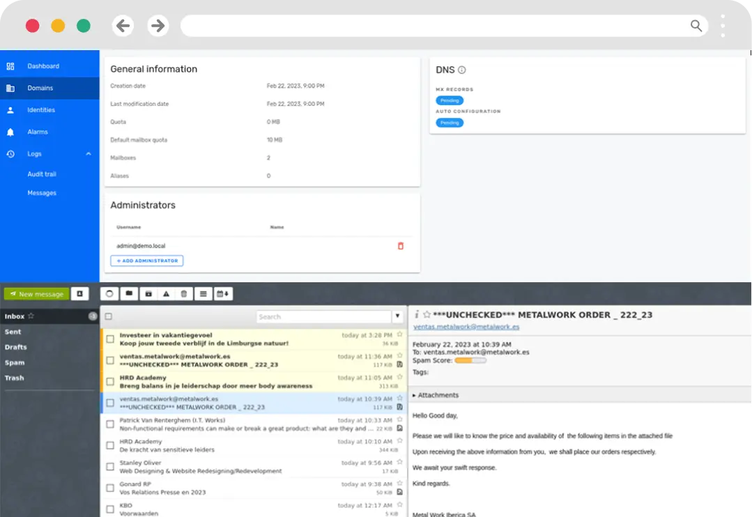 Dashboard de gestion d'emails